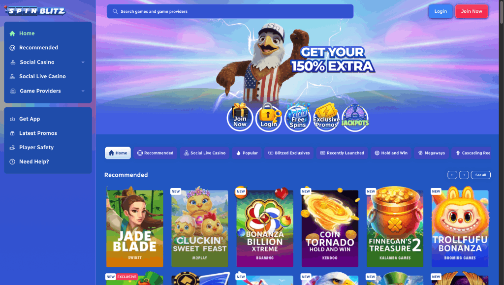 Spinblitz homepage screenshot